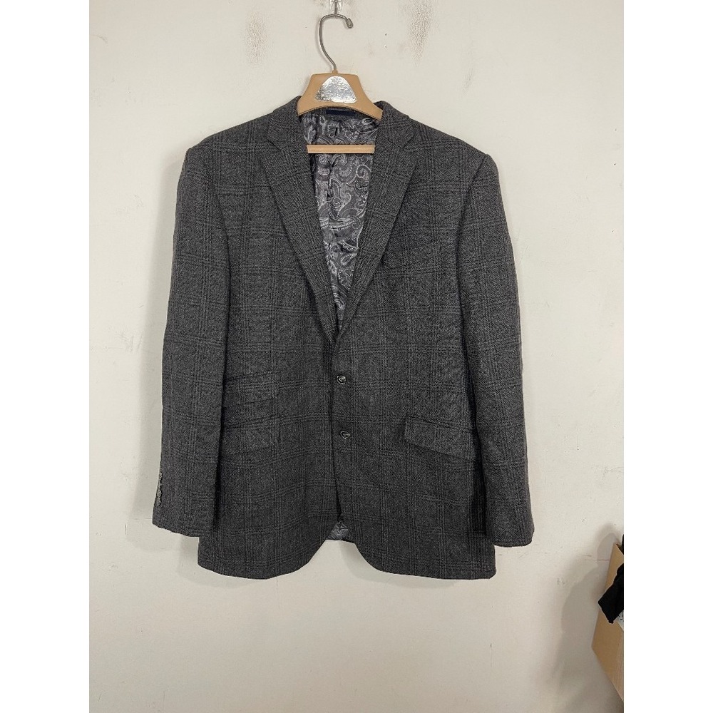 Jos A Bank Mens Blazer 43L Grey Tartan Plaid 1905 Fall 100% Wool‎ Sport Coat